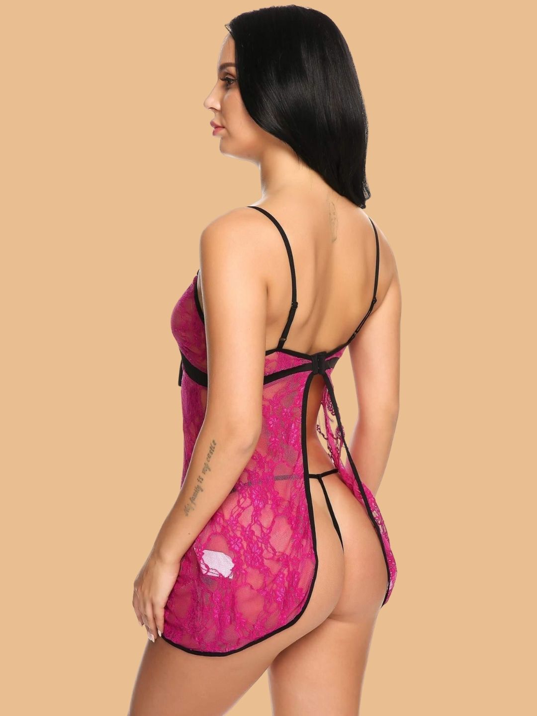 Women's Floral Lace Slip Nightdress With G String