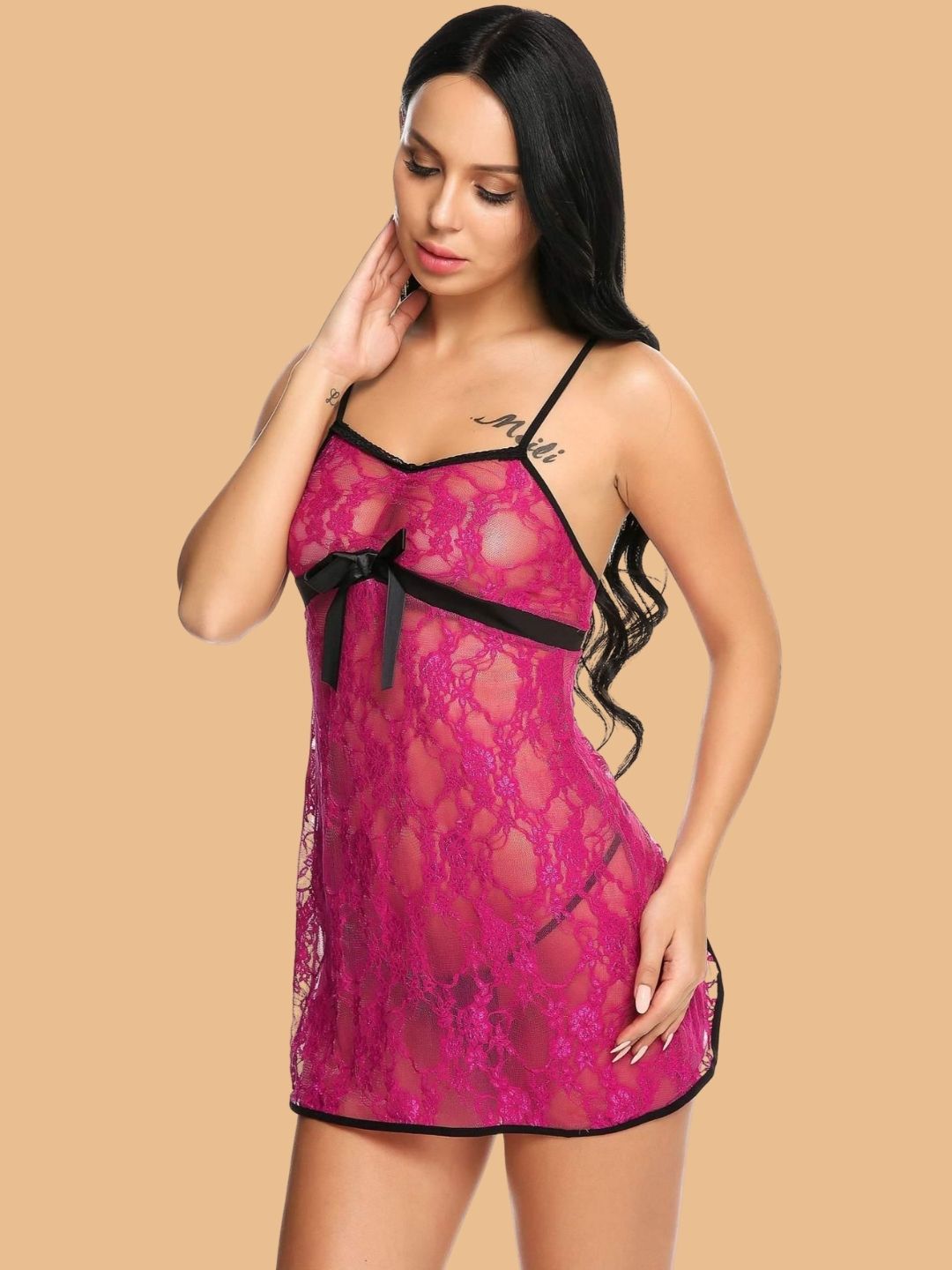 Women's Floral Lace Slip Nightdress With G String