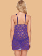 Women's Floral Lace Deep V Neck Halter Nightdress