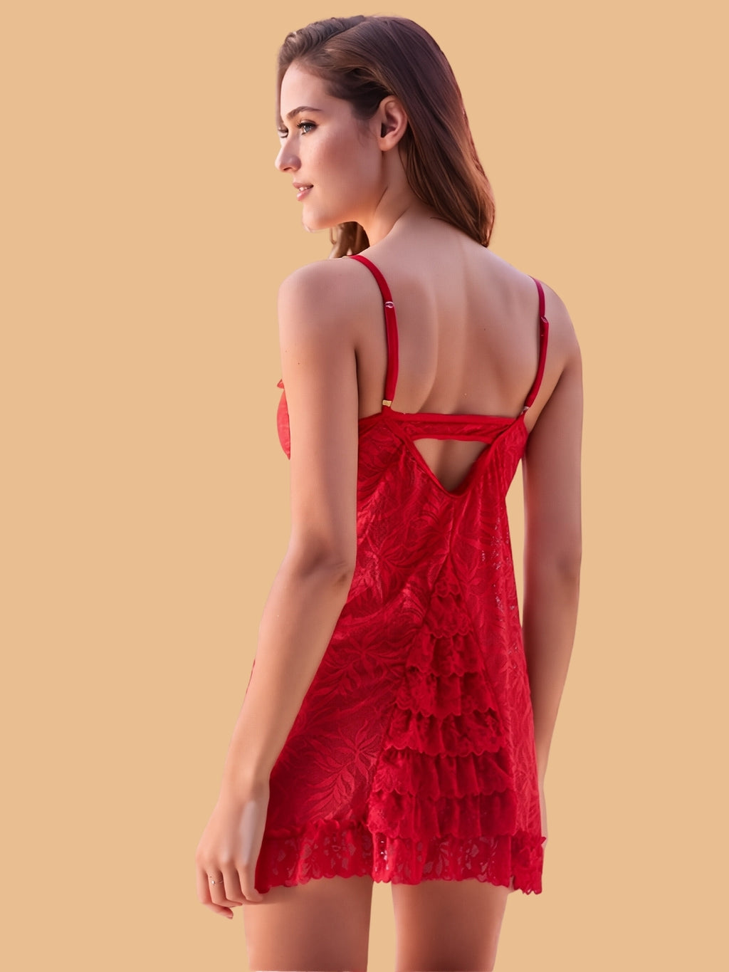 Women's Lace Ruffle Scoop Neck Nightdress