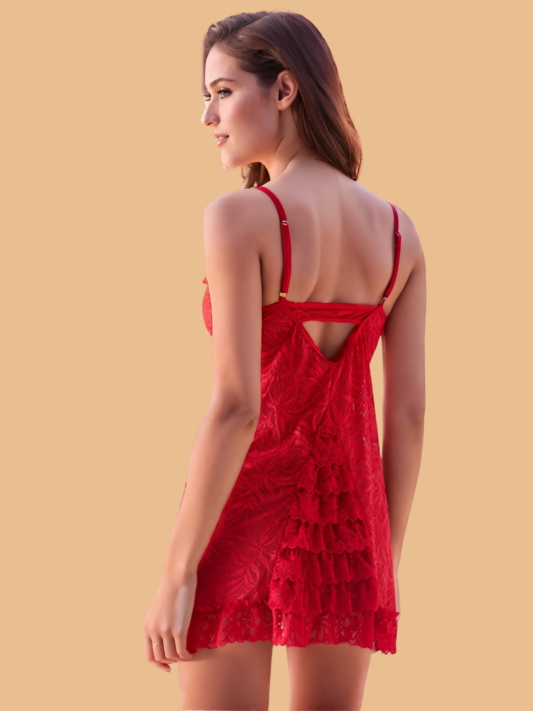 Women's Lace Ruffle Scoop Neck Nightdress