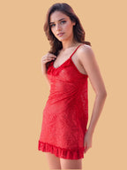 Women's Lace Ruffle Scoop Neck Nightdress