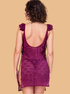 Women's Floral Lace Nightdress With Ruffle Sleeves