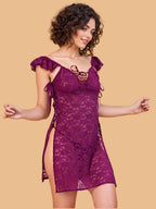 Women's Floral Lace Nightdress With Ruffle Sleeves