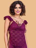 Women's Floral Lace Nightdress With Ruffle Sleeves