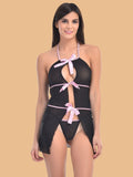 Women's Black Wrap Nightdress With Satin Bow Detail