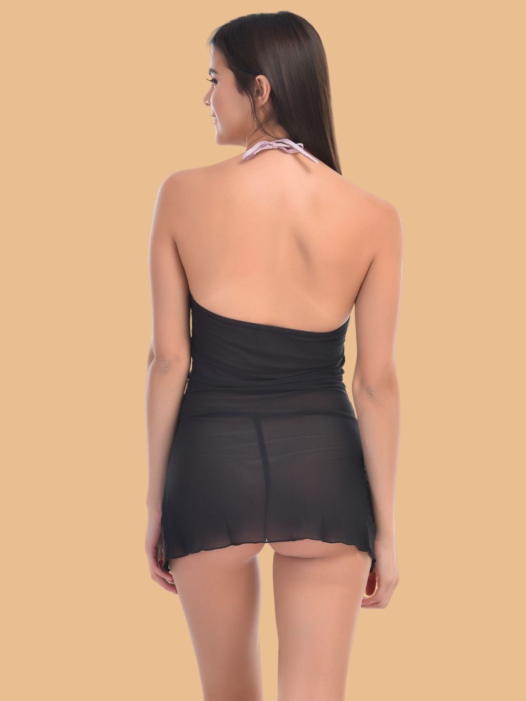 Women's Black Wrap Nightdress With Satin Bow Detail