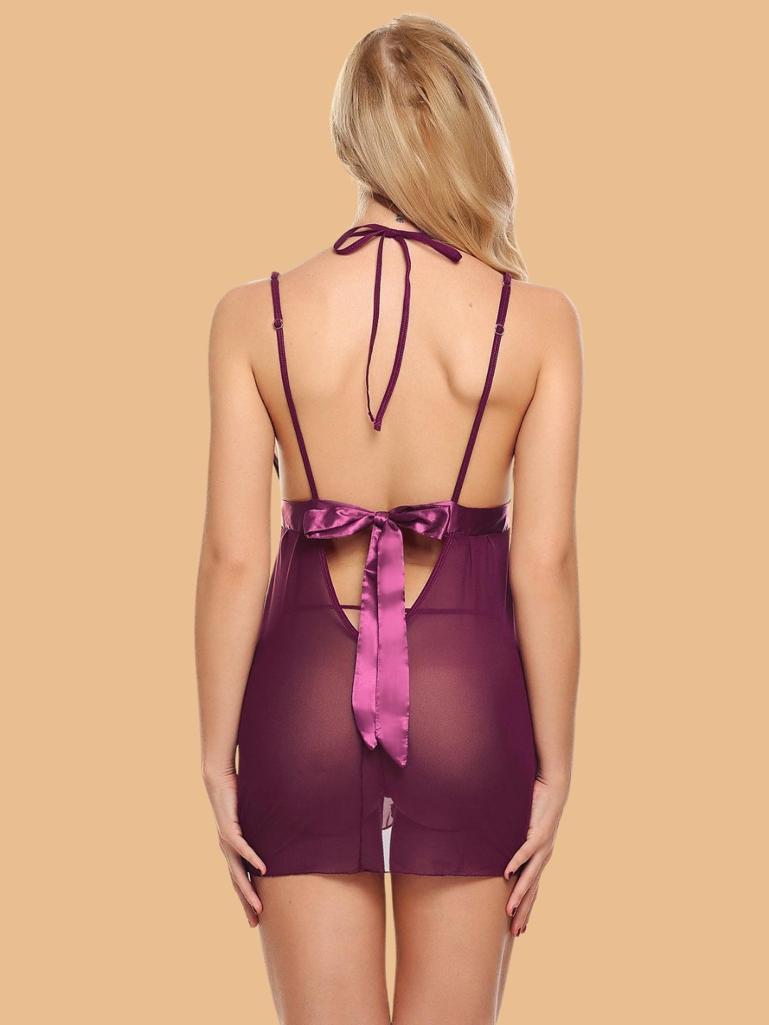 Women's Open Front Nightdress With Satin Waistband