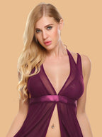 Women's Open Front Nightdress With Satin Waistband