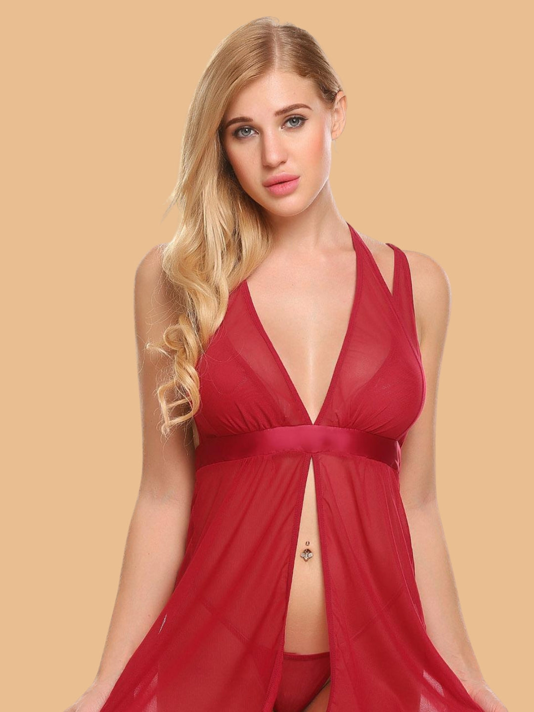 Women's Open Front Nightdress With Satin Waistband