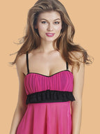 Women's Ruched Mesh Nightdress With Lace Ruffle & Empire Waist
