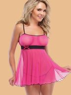 Women's Rose Pink Nightdress With Black Contrast Waistband