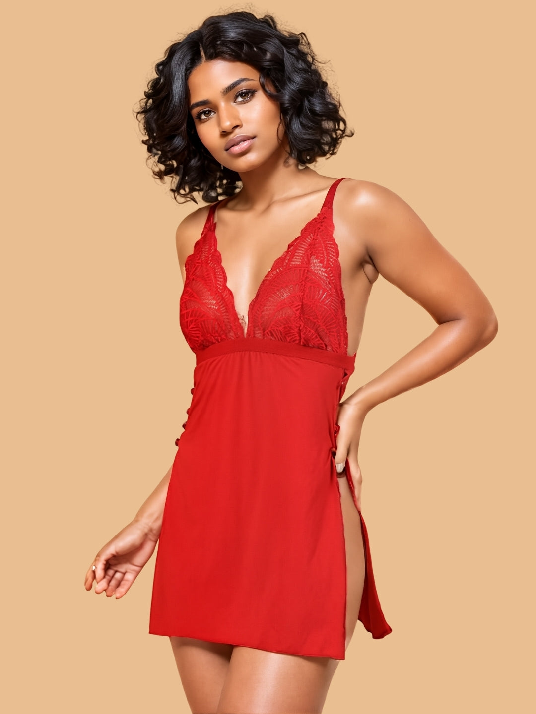 Women's Lace Chemise Nightdress – Hot Pink & Red