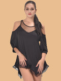 Women's Cold Shoulder Satin Nightdress – Black & Rose Pink