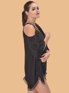 Women's Cold Shoulder Satin Nightdress – Black & Rose Pink