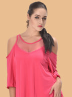 Women's Cold Shoulder Satin Nightdress – Black & Rose Pink