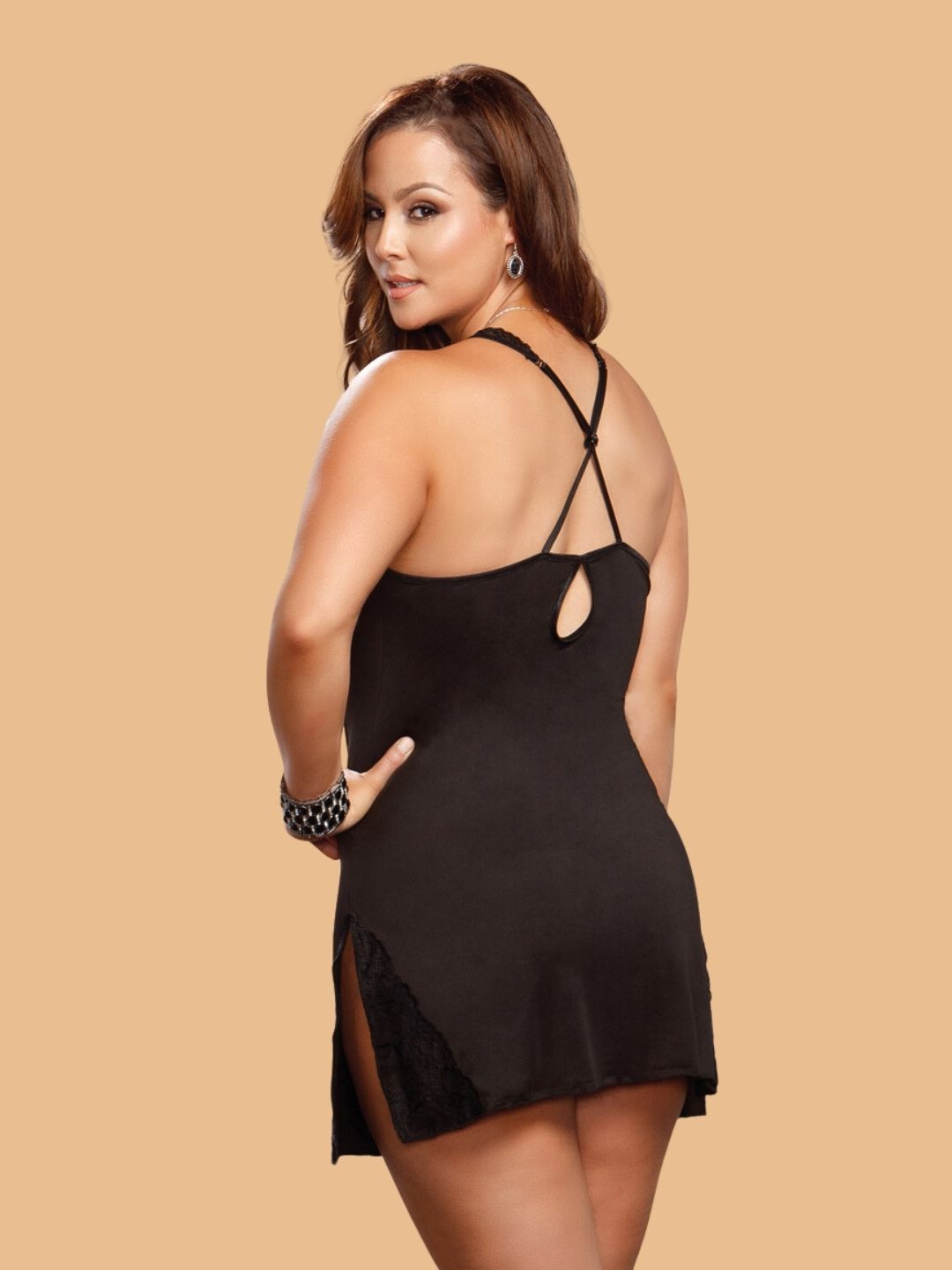 Women's Lace Racerback Sweetheart Nightdress - Black