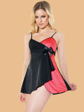 Women's Polyester Wrap Bow Nightdress - Black & Red