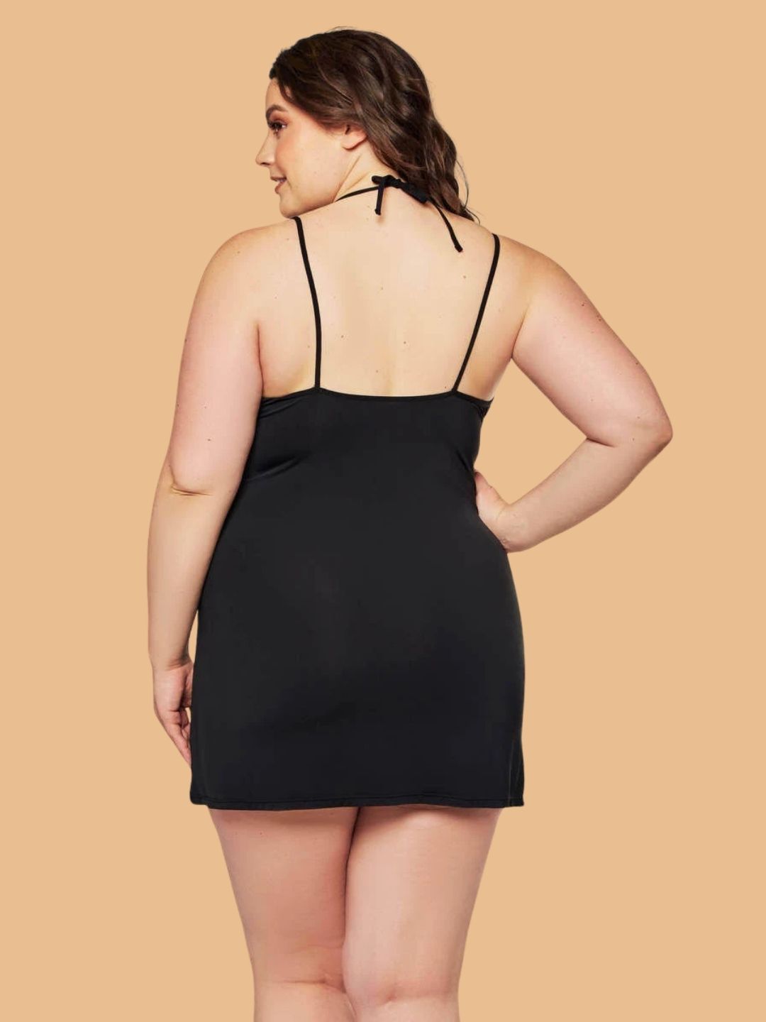 Women's Black Lace Bodice Chemise Nightdress With Cross Back Straps