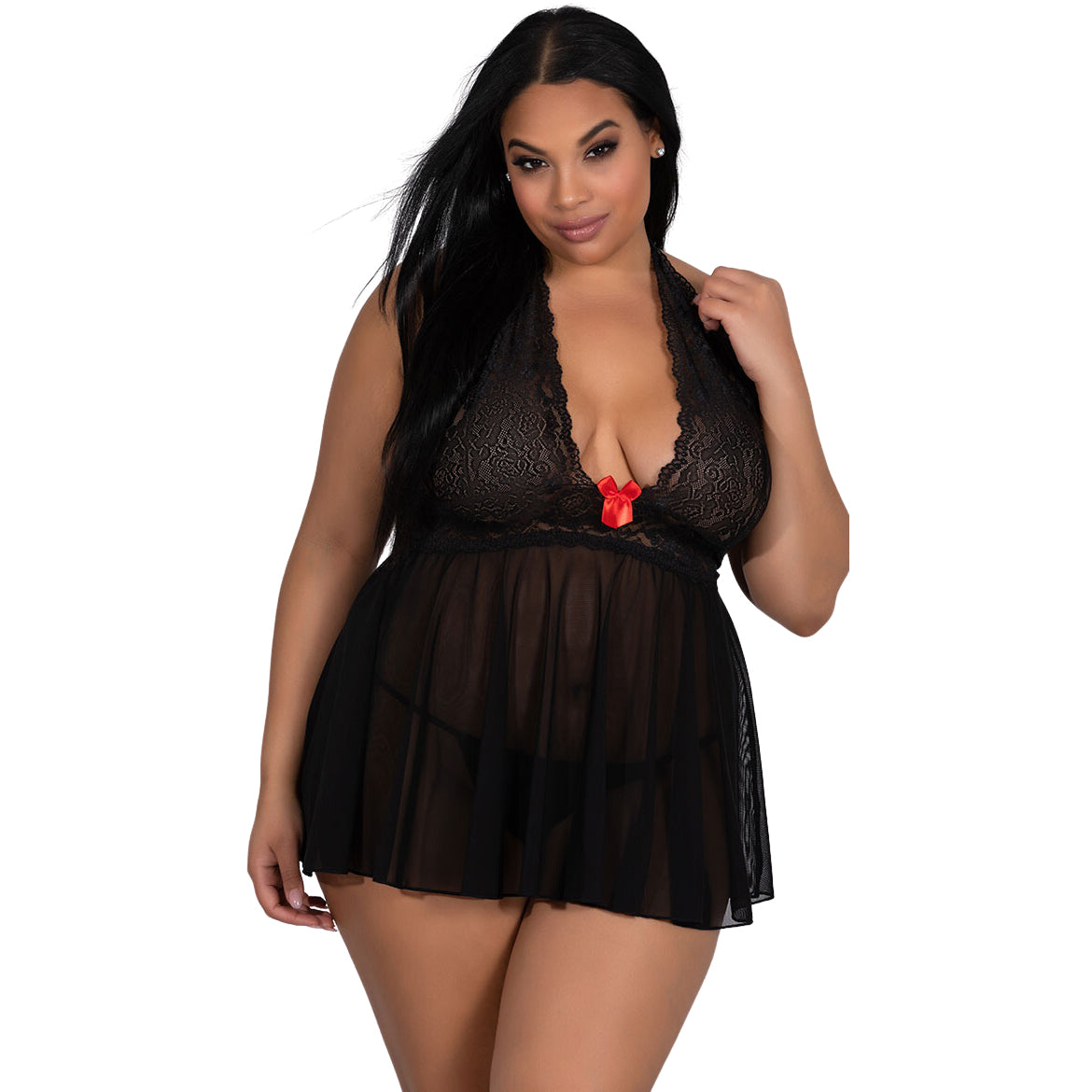 Plus Size Sheer Babydoll Dress