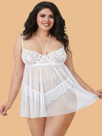 Women's White Floral Lace Nightdress With Brief – Plus Size S–3XL | ZerJAMA