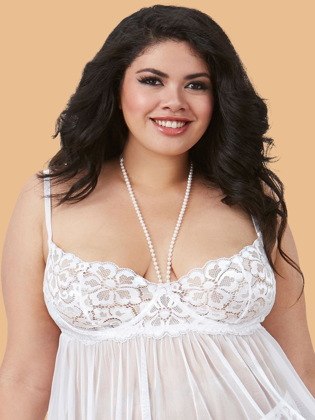 Women's White Floral Lace Nightdress With Brief – Plus Size S–3XL | ZerJAMA