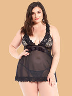 Women's Black Leopard Lace Nightdress With Brief – Plus Size S–3XL | ZerJAMA