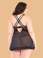 Women's Black Leopard Lace Nightdress With Brief – Plus Size S–3XL | ZerJAMA