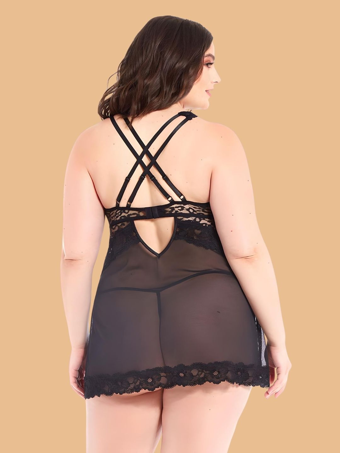 Women's Black Leopard Lace Nightdress With Brief – Plus Size S–3XL | ZerJAMA