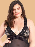 Women's Black Leopard Lace Nightdress With Brief – Plus Size S–3XL | ZerJAMA