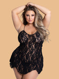 Plus Size Wire-Free Floral Lace Nightdress With Scalloped Hem