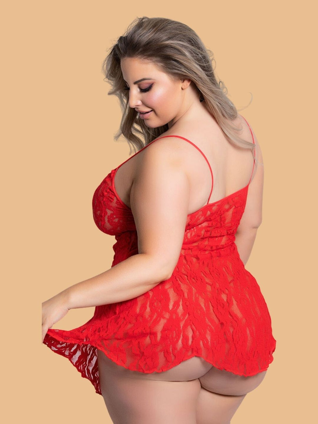 Plus Size Wire-Free Floral Lace Nightdress With Scalloped Hem