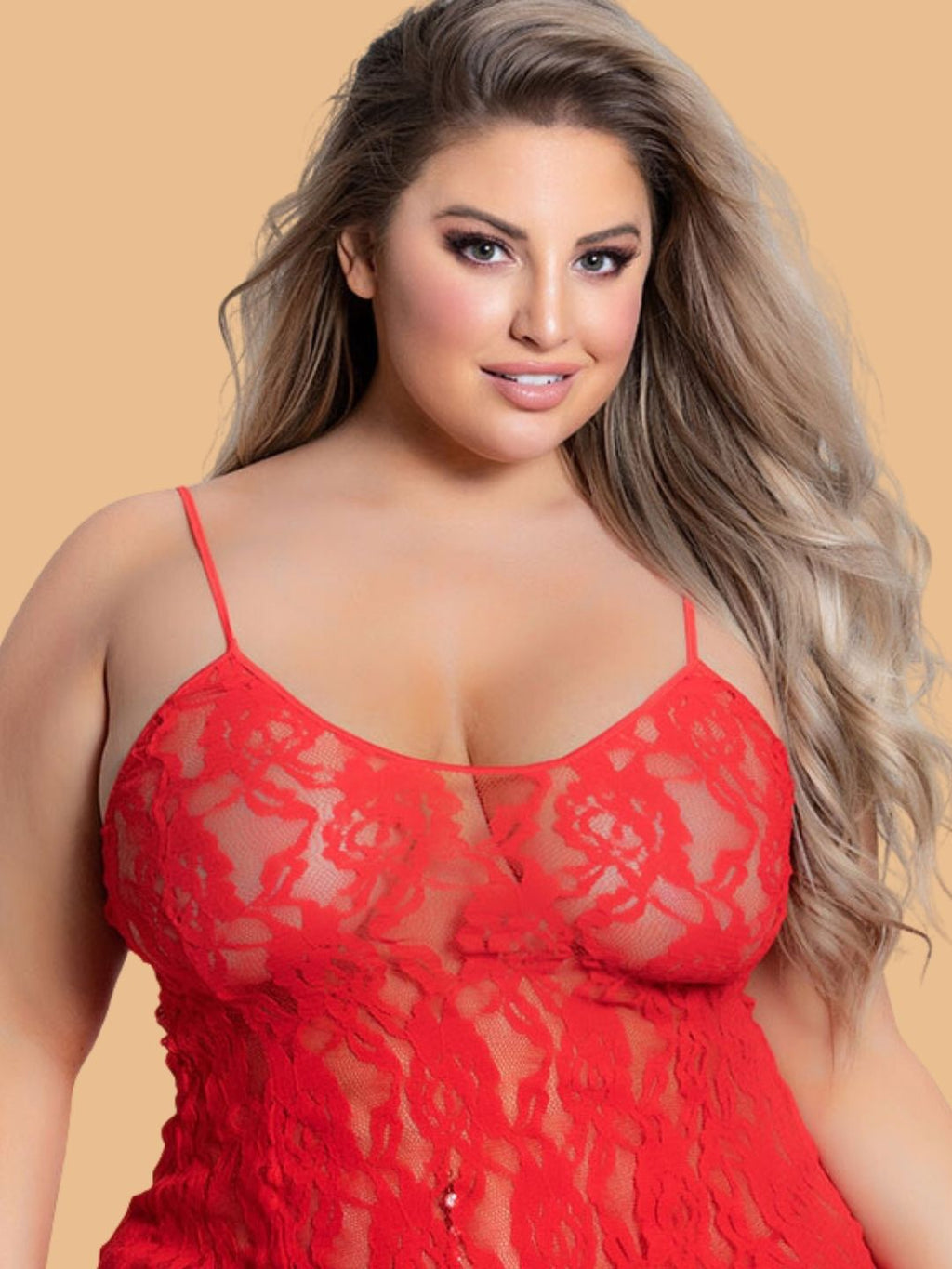 Plus Size Wire-Free Floral Lace Nightdress With Scalloped Hem