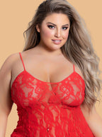 Plus Size Wire-Free Floral Lace Nightdress With Scalloped Hem