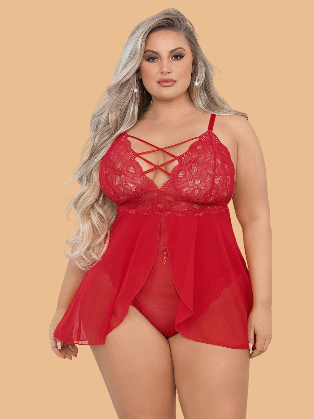 Plus Size Criss-Cross Lace Nightdress