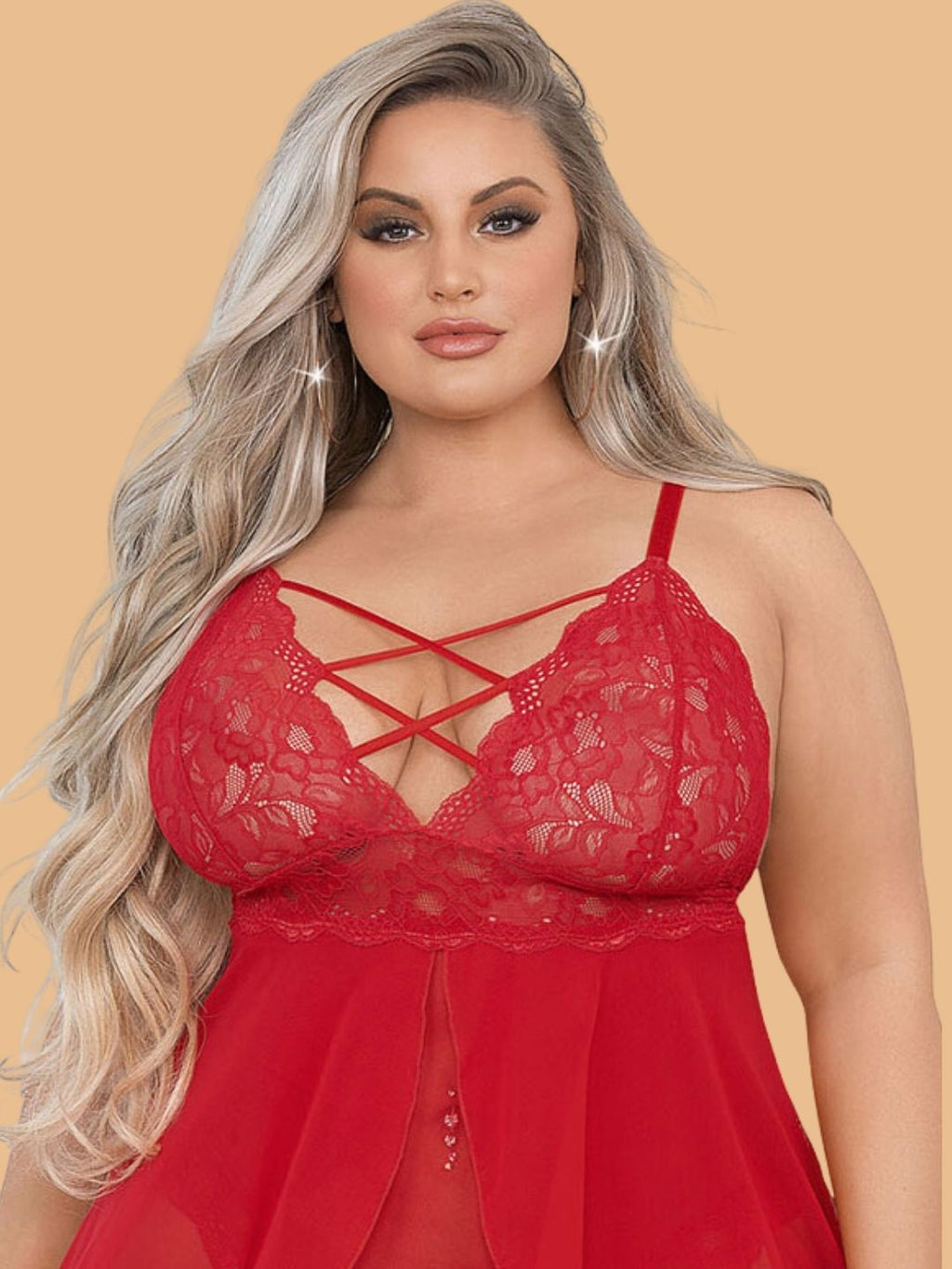 Plus Size Criss-Cross Lace Nightdress