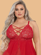 Plus Size Criss-Cross Lace Nightdress