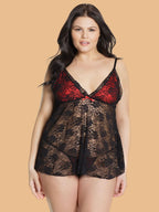 Plus Size Floral Lace Nightdress With Contrast Satin Bust