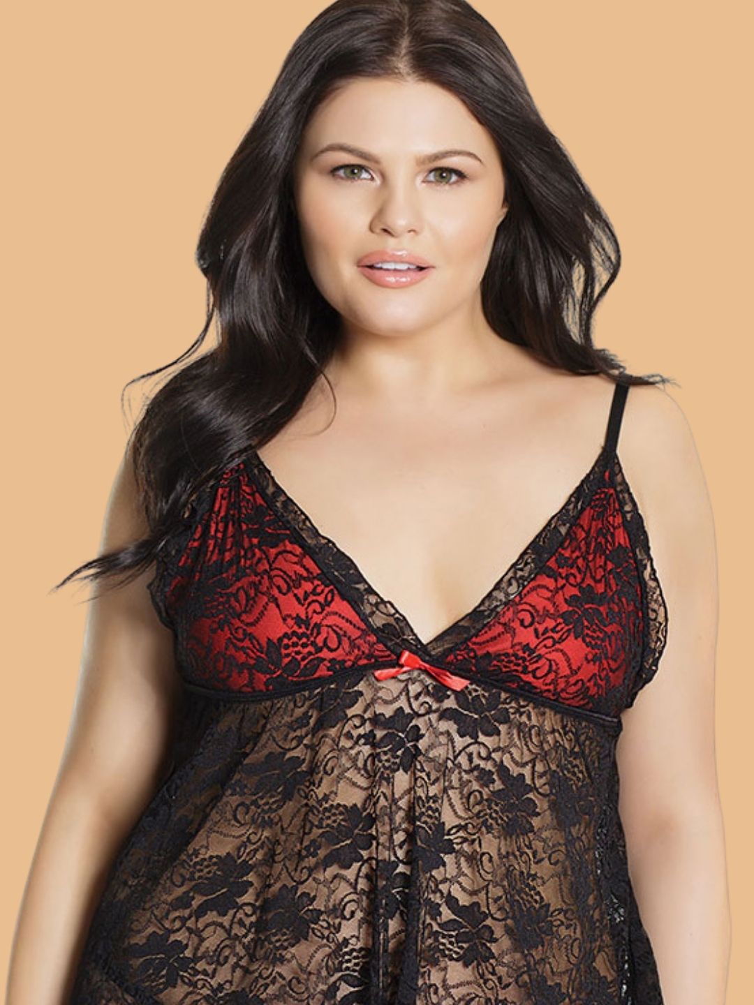 Plus Size Floral Lace Nightdress With Contrast Satin Bust