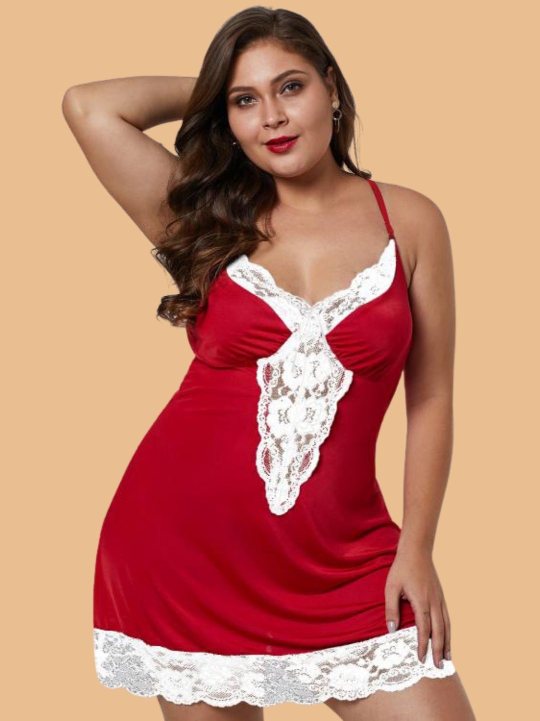 Plus Size Scalloped Lace Panel Nightdress