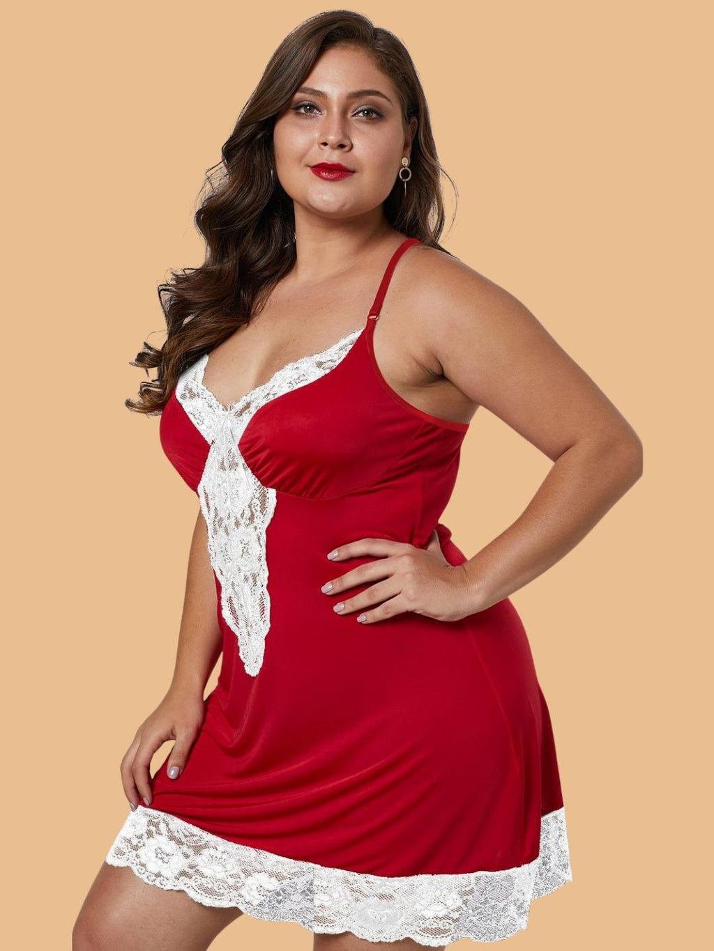 Plus Size Scalloped Lace Panel Nightdress