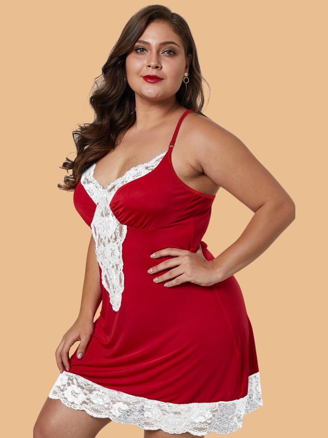 Plus Size Scalloped Lace Panel Nightdress