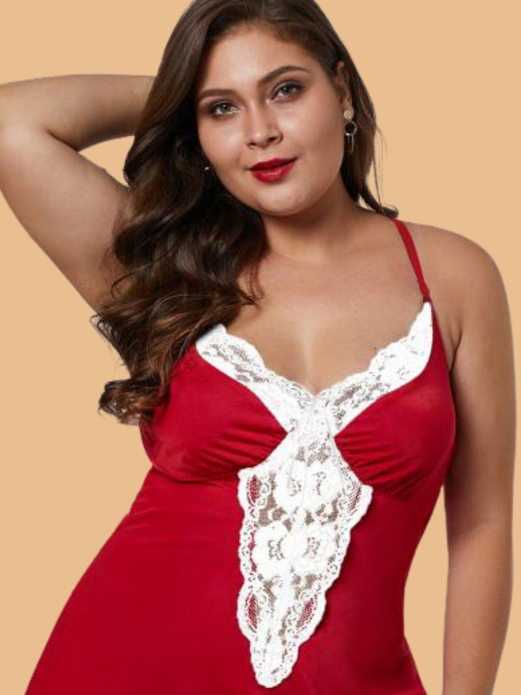 Plus Size Scalloped Lace Panel Nightdress