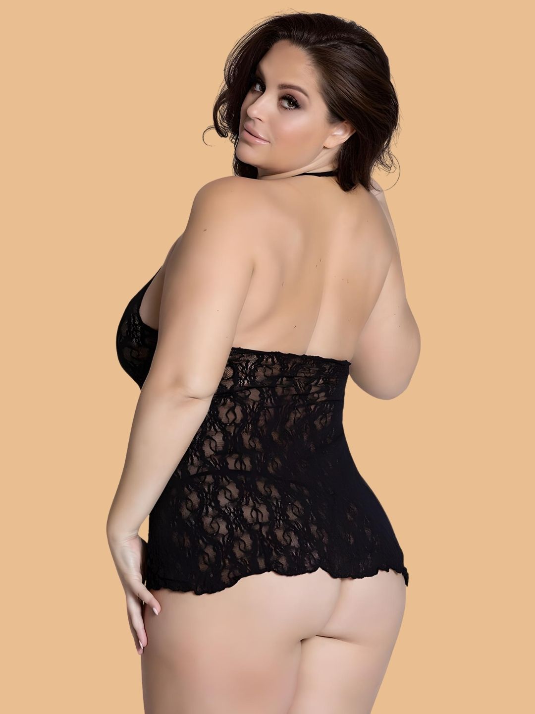 Plus Size Scroll Lace Scoop Neck Nightdress
