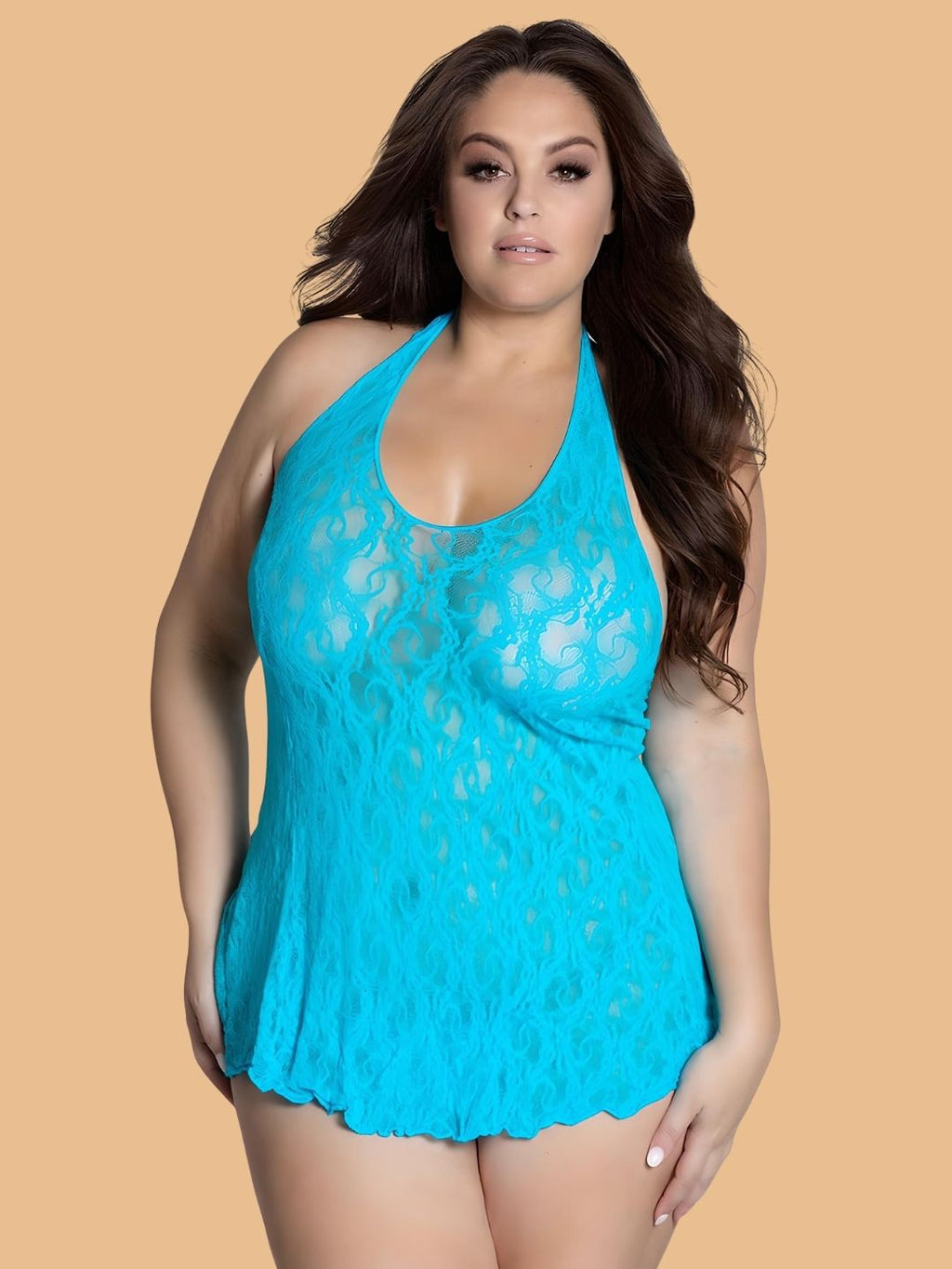 Plus Size Scroll Lace Scoop Neck Nightdress