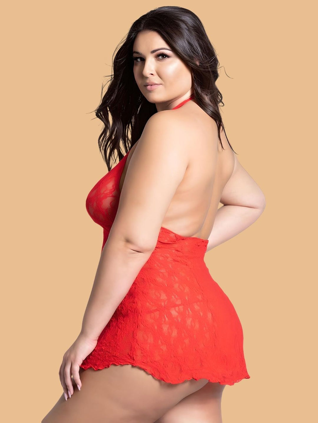 Plus Size Scroll Lace Scoop Neck Nightdress