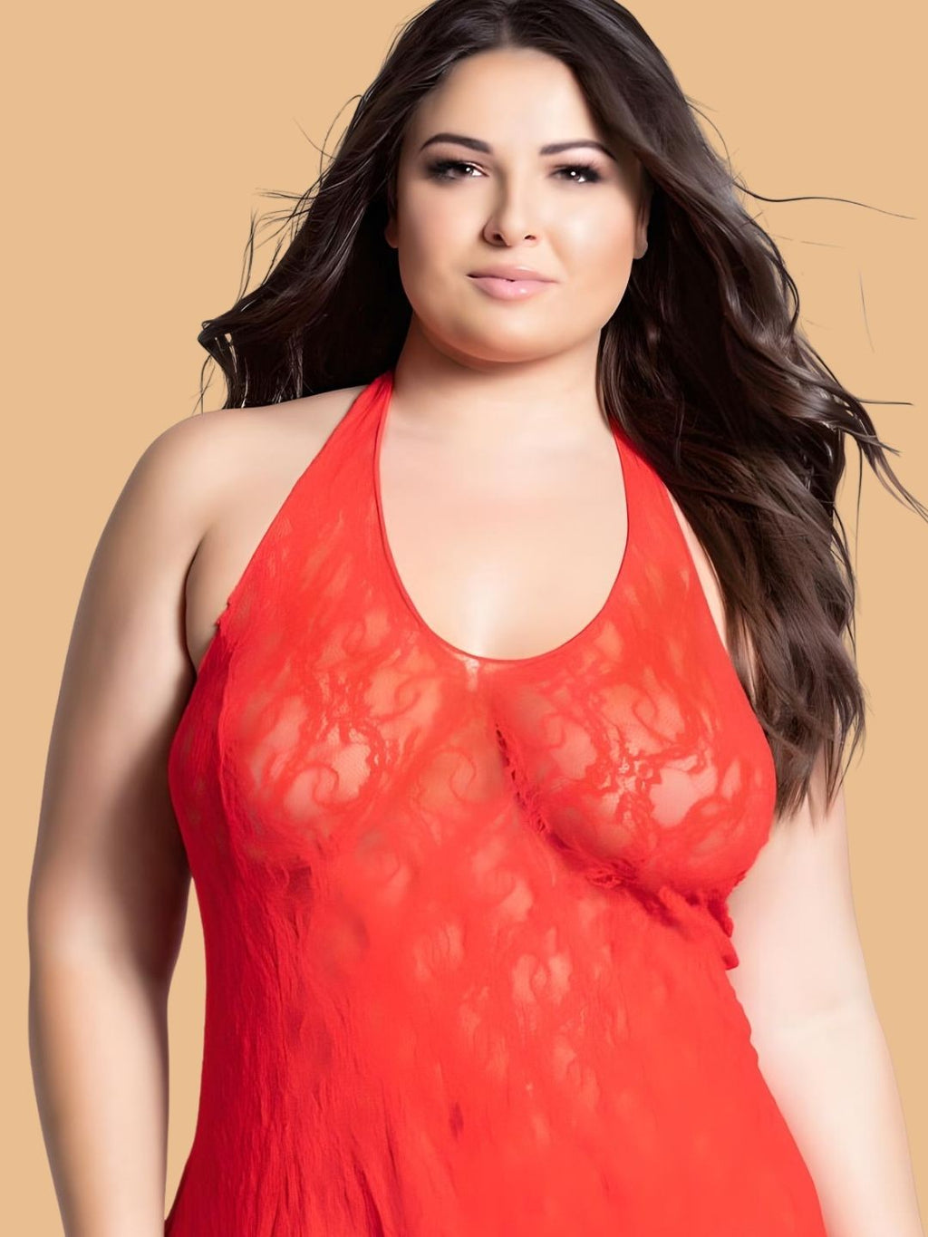 Plus Size Scroll Lace Scoop Neck Nightdress