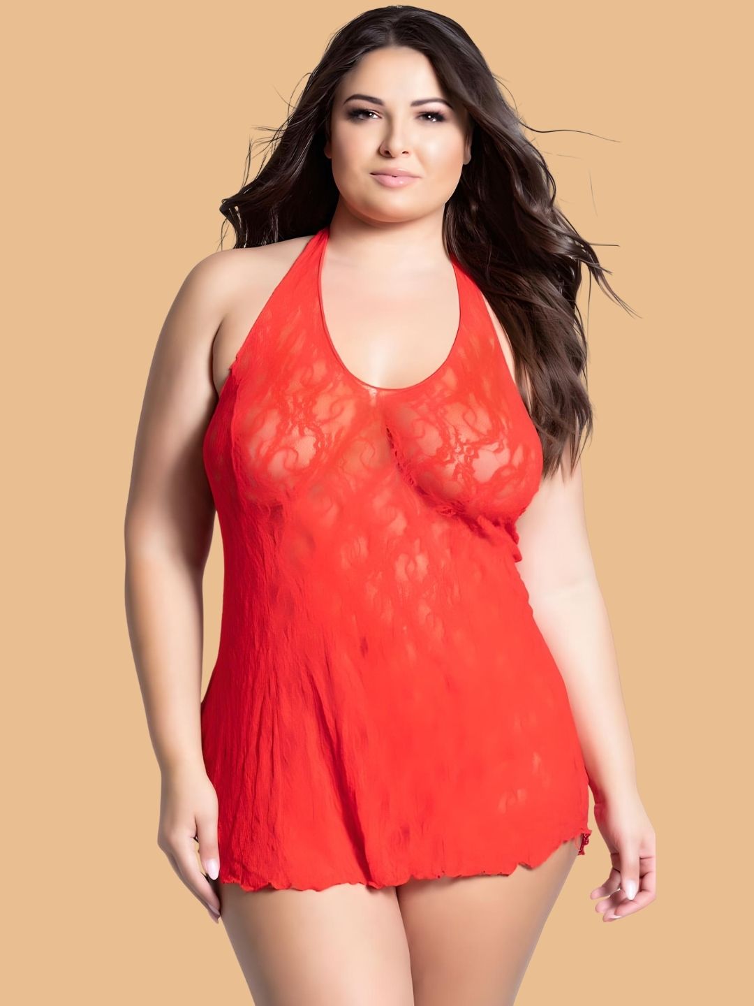 Plus Size Scroll Lace Scoop Neck Nightdress