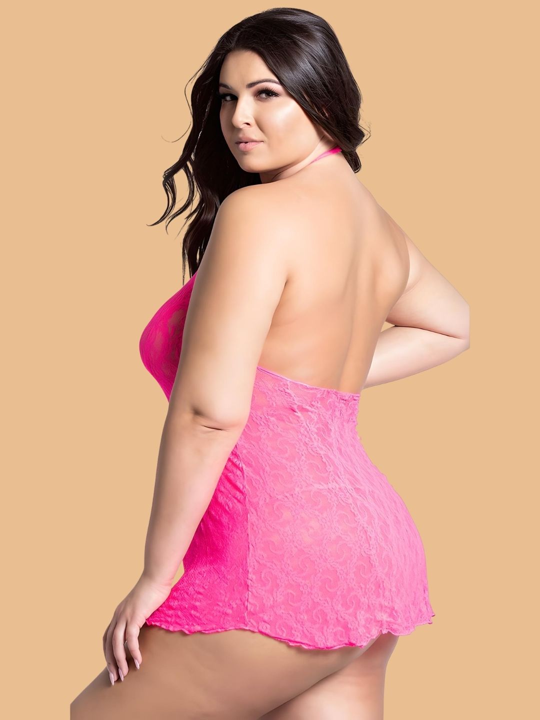 Plus Size Scroll Lace Scoop Neck Nightdress