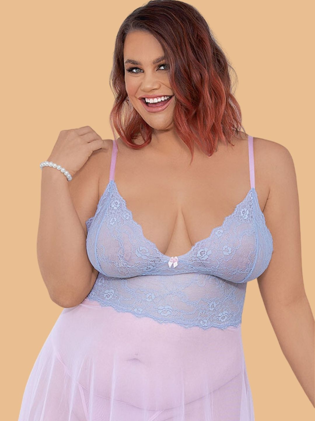 Plus Size Floral Lace Bust Nightdress